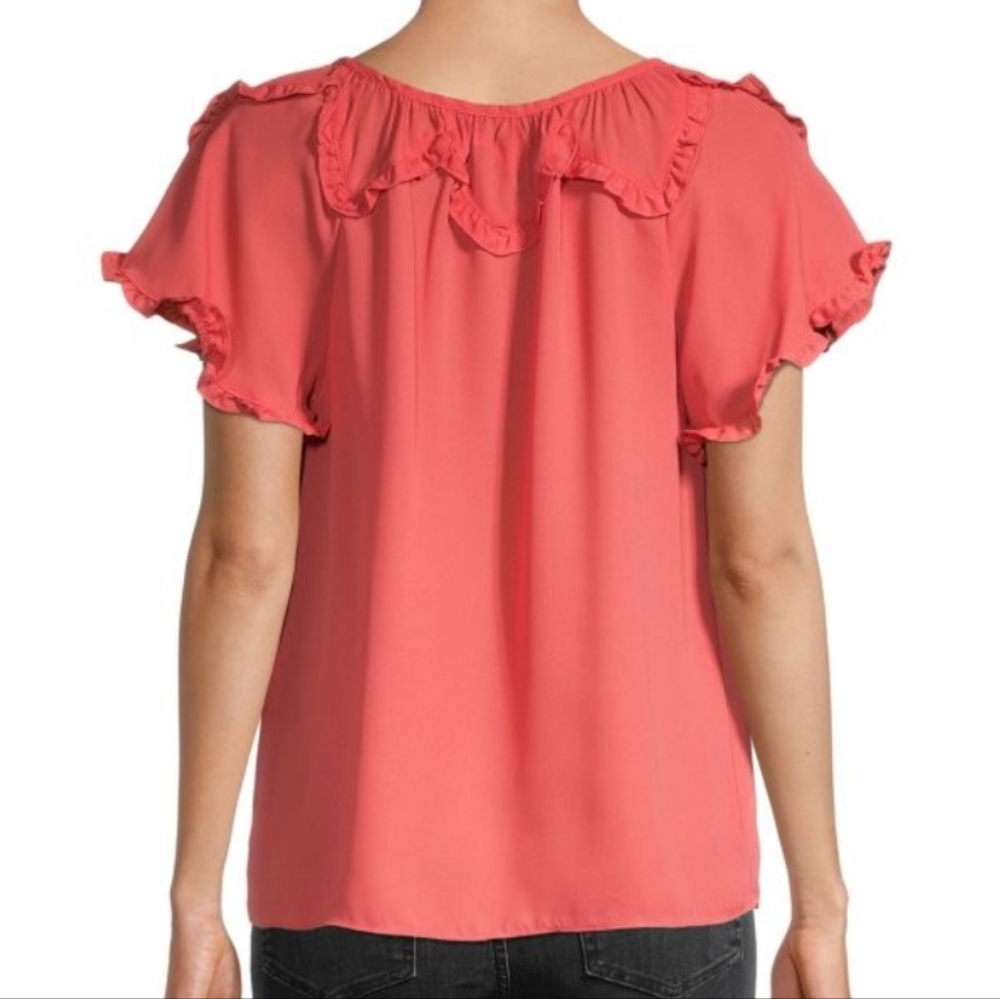 Max StudioShort-Sleeve Ruffle-Trim Top Size Small - Picture 2 of 6